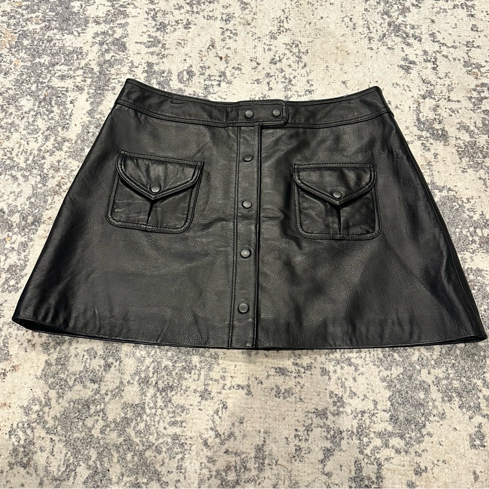 EUC Boston Proper Leather mini-skirt with snap front—Medium